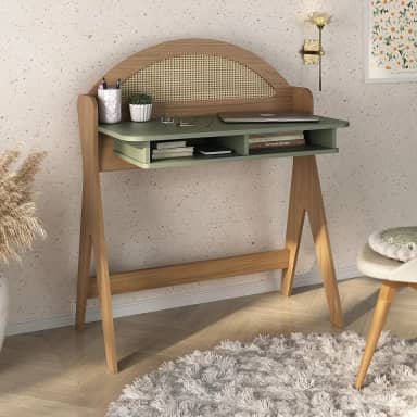 Escrivaninha com nichos impressão palha 3D 100% MDF CECI cor Carvalho/Menta - Artely