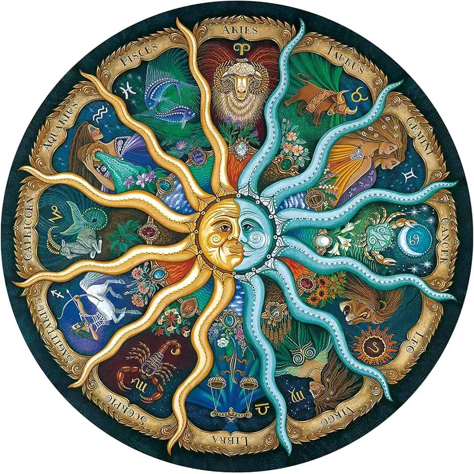 Quebra-cabeças de 1000 peças do zodíaco para adultos, crianças, adolescentes, quebra-cabeças redondo, brinquedos de presente, horóscopo do zodíaco, 26,7 x 26,7 polegadas