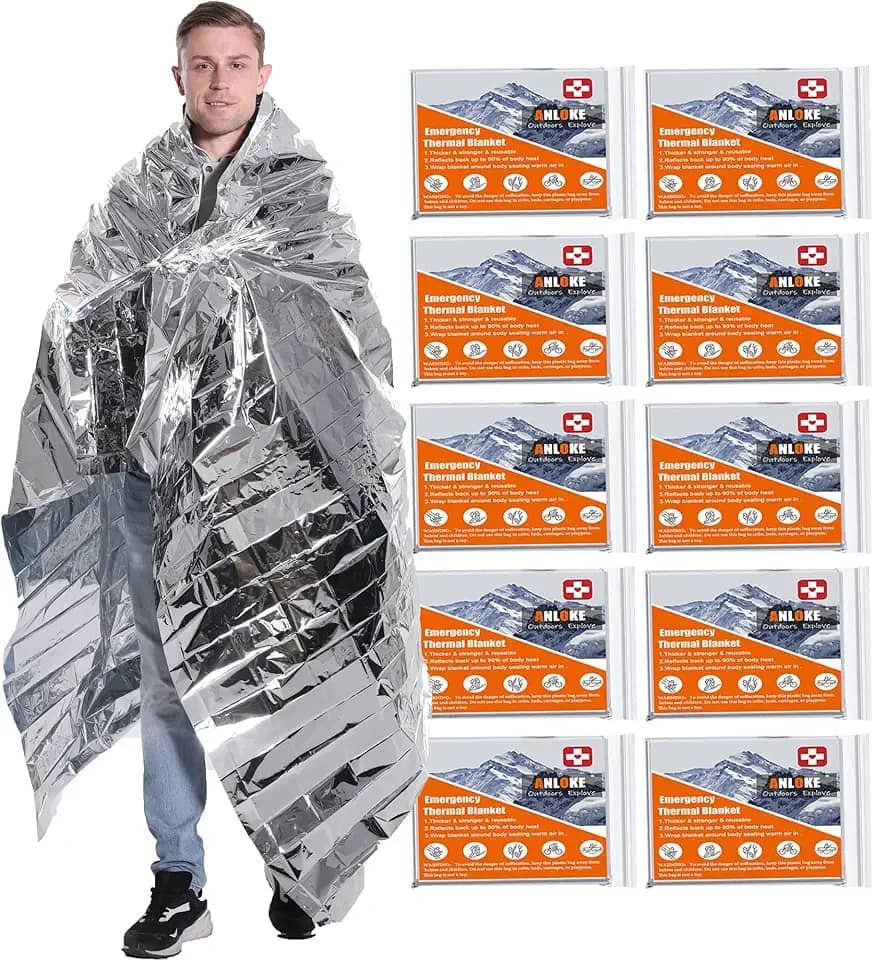 Cobertores de emergência Mylar Cobertor térmico, (pacote com 10) de cobertor espacial gigantesco 82 * 64 polegadas. Cobertores de sobrevivência Equipamento de acampamento resistente, primeiros socorros