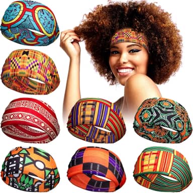 WILLBOND 8 peças de faixa de cabelo africana larga para mulheres com estampa boho elástica antiderrapante turbante elástico para cabeça para mulheres, ioga, treino, corrida, acessório de cabelo, Multi