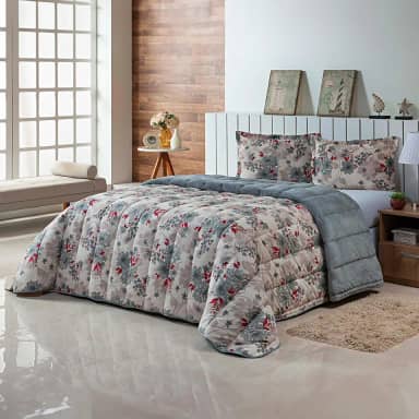 Kit Coberdrom Edrecom Casal Queen 400 Fios Dupla Face Jogo Cama (Cinza)