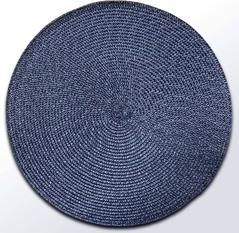 Jogo Americano - 6pcs Sousplat 38cm diâmetro Redondo - Descanço de prato, Mesa Posta (Azul Marinho)