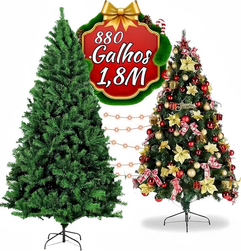 Árvore de Natal (1.8) PVC, Até 880 Cabeças Do Número de Galhos, Árvore De Natal Gigante Luxo Modelo Cor Verde 180cm
