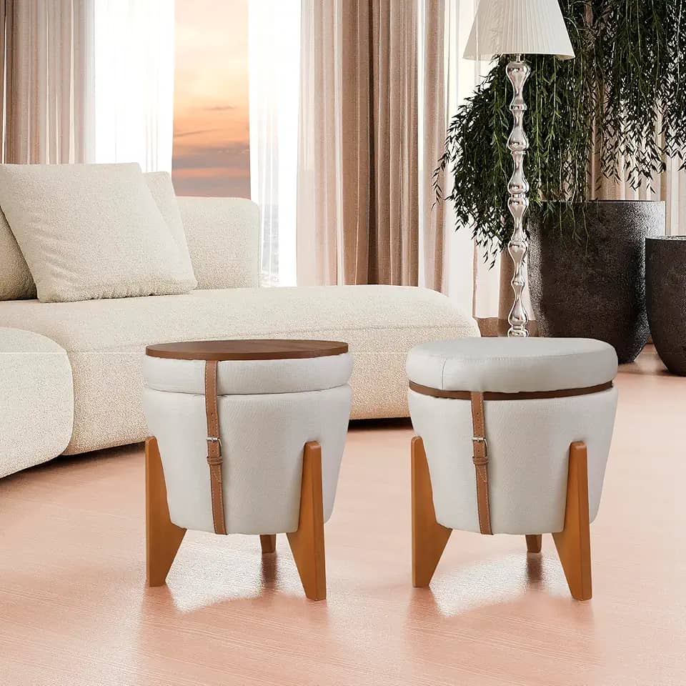 Puff flex Linho Claro 3 em 1 Baú e Mesa de Centro (cru)