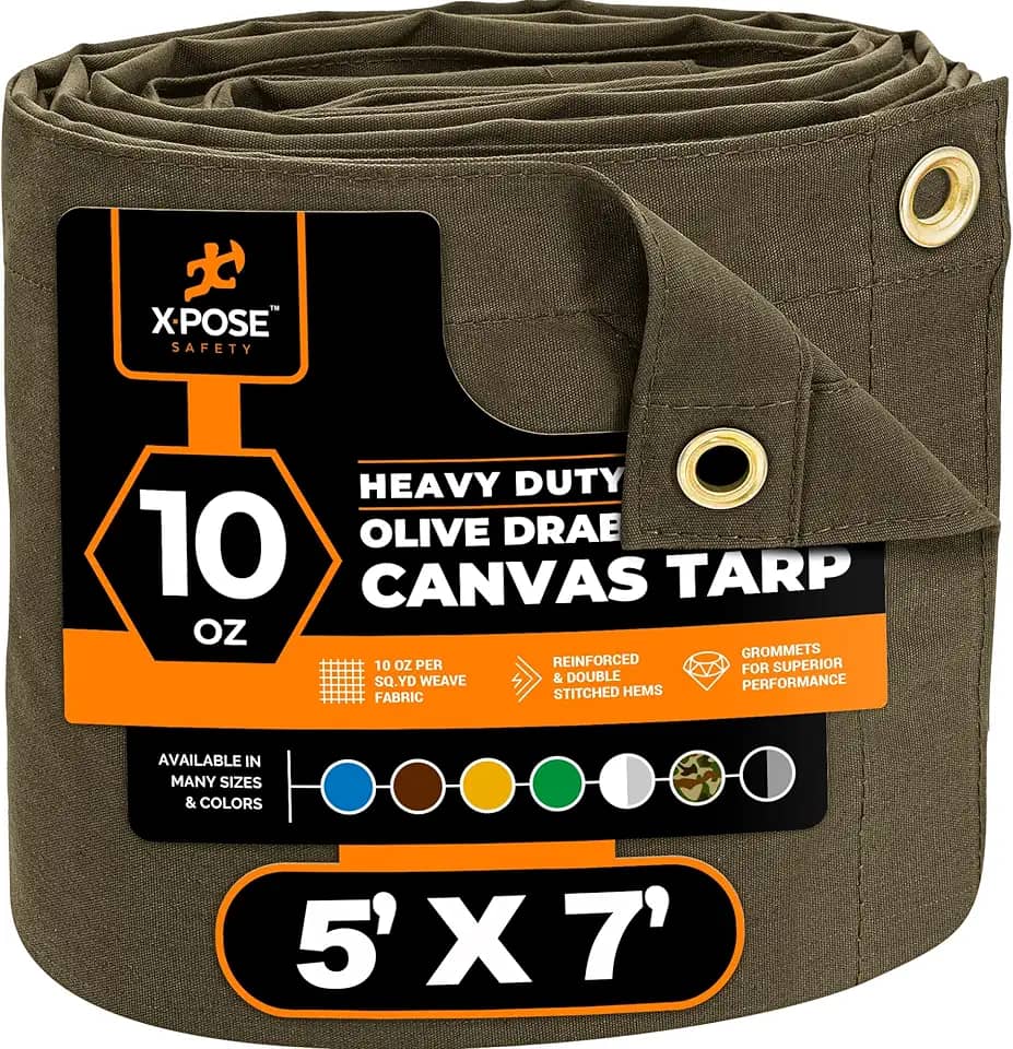 Xpose Safety Lona - Lona de 283 g Azeitona Drab Lonas Resistente à Água com Ilhós de Latão - Lona multiuso ao ar livre para acampamento, dossel, trailer, cobertura de equipamento 1,5 m x 2,8 m