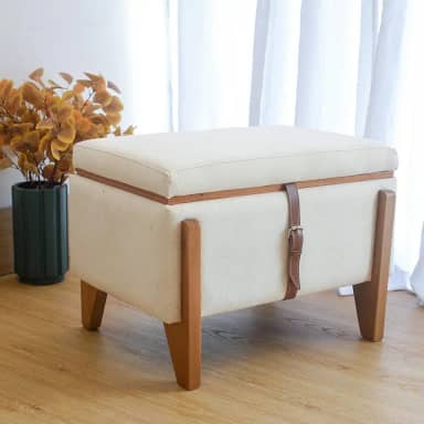 Banco Pufe Baú Decorativo E Mesa De Centro Texas Retangular 60x40 Cm (Linho Cru)