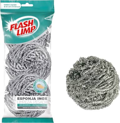 Flash Limp - Pack com 3 Esponjas Aço inox para Limpeza Pesada Ferro e Grelha - E3A4821