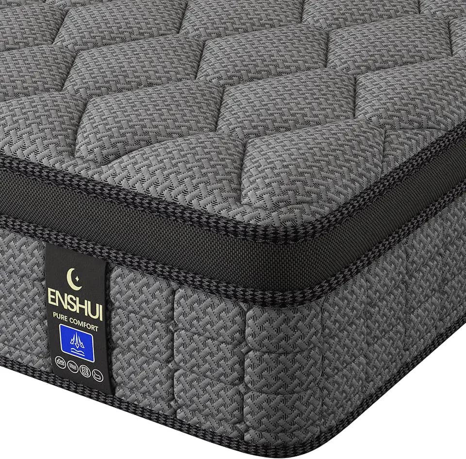 ENSHUI Colchão Queen híbrido de 30 cm em uma caixa, colchões firmes médios com espuma viscoelástica de gel e molas de bolso, alívio de pressão, resfriamento, suporte de borda, teste de 100 noites