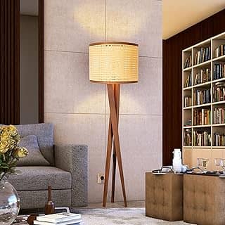 D+MOB Luminaria Chão Abajur Tripe Madeira Retrô Luxo Cúpula Palha Moderno