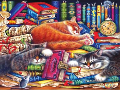 RoseArt - Colecionador de quebra-cabeça - The Old Book Shops Cats - Quebra-cabeça de 1000 peças para adultos