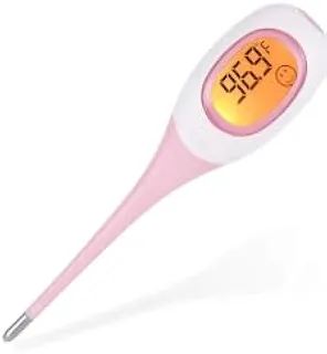 Termômetro Digital Flexível Clínico com Resultado Rápido em 8 Segundos, Visor LCD, Ponta Macia Impermeável, Medidor de Febre para Bebês, Crianças e Adultos, Alta Precisão e Alarme Sonoro (ROSA)