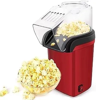 Mini pipoqueira Elétrica de Bancada Sem Óleo 110V – Prepara Pipoca em 3 Minutos com Ar Quente | Com Dosador de Manteiga, Bocal Direcionador e Pés Antiderrapantes – Ideal para Cinema em Casa