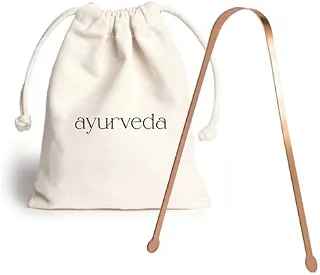 Raspador de Lingua Cobre Ayurveda com saquinho Algodão cru.