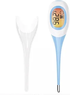 Termômetro Digital Flexível Clínico com Resultado Rápido em 8 Segundos, Visor LCD, Ponta Macia Impermeável, Medidor de Febre para Bebês, Crianças e Adultos, Alta Precisão e Alarme Sonoro (AZUL)
