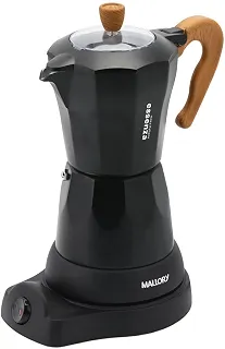 Cafeteira Italiana Elétrica Mallory Essenza - 480W, Até 6 Xícaras (280mL), Preparo em 6 Minutos, Corpo em Alumínio, Tampa de Vidro e Base Elétrica - 220V