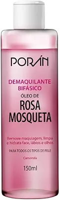 Demaquilante Bifásico Poran - Rosa Mosqueta 150ml - Remove Maquiagem à Prova D'água - Não Arde os Olhos, Hidratação