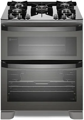 Fogão 5 bocas Electrolux Cinza Expert com Duplo Forno, Função Air fryer e Mesa de Vidro (FE5AD) 220V