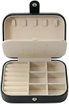 Porta Joias Compacto com Divisórias para Viagem e Uso Diário em Casa Disponível em Branco Preto Azul e Rosa (Preto)