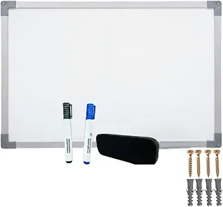 Quadro Branco 60x40cm com Moldura de Alumínio, Inclui 2 Marcadores, Apagador e Kit de Fixação, para Escritório, Escola e Casa