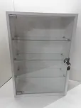 Vitrine Expositora em MDF Branca, com Prateleiras de Vidro e Fechadura, 20 x 44 x 64 cm