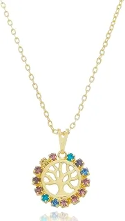 Colar Feminino Pingente Árvore Da Vida Folheado Cor Ouro 18k Cordão Corrente Dourado Presente