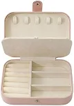 Porta-Joias Organizador Compacto para Viagem e Uso em Casa com Divisórias Branco Preto Azul e Rosa (Rosa)