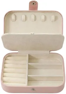 Porta-Joias Organizador Compacto para Viagem e Uso em Casa com Divisórias Branco Preto Azul e Rosa (Rosa)