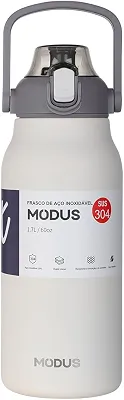 MODUS Garrafa Térmica De Grande Capacidade Em Aço Inoxidável Com Canudo 1700ML (Branco)