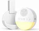 Aparelho de Som Ruído Branco para Bebê com 20 Sons Relaxantes Acompanha Suporte Para Encaixar no Berço, Luz Noturna Suave, Timer 15 30 60 Minutos e Contínuo, USB Recarregável, Ideal para Ninar, Sono Profundo e Acalmar Choro