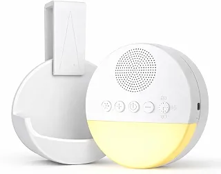 Aparelho de Som Ruído Branco para Bebê com 20 Sons Relaxantes Acompanha Suporte Para Encaixar no Berço, Luz Noturna Suave, Timer 15 30 60 Minutos e Contínuo, USB Recarregável, Ideal para Ninar, Sono Profundo e Acalmar Choro