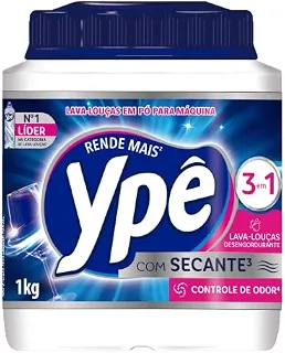 Ypê Detergente em Pó para Máquina de Lavar Louças, 3 em 1, com Secante e Controle de Odor, 1kg Enzimas Ativas e Oxigênio Ativo