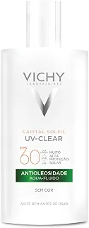 Vichy Capital Soleil UV-Clear Protetor Solar Facial Antioleosidade e Antiacne Sem Cor, Toque Seco FPS 60, com Niacinamida e Ácido Salicílico, Acabamento Invisível, 40g