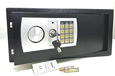 Cofre Eletrônico Digital em Aço Com Teclado e Chave Reserva (PRETO, GRANDE 43X33X20 CM)