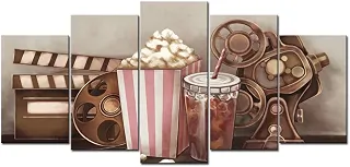 Sechars Grande, 5 peças, arte de parede, clássico, antigo, filme, carretilhas, pipoca, pintura em pôster, vintage, bar, pub, casa, filme, cinema, sala de mídia, decoração de parede, arte esticada e emoldurada, pronta para pendurar, Medium, 1
