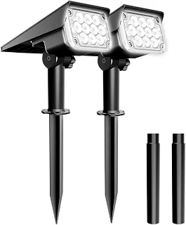 Pacote de 2-Refletores solares LED, IP65 à prova d'água 2-em-1 Luz de paisagem solar ao ar livre para jardim da estrada do pórtico do passeio da piscina do pátio branco frio (3000.0, Kelvin)