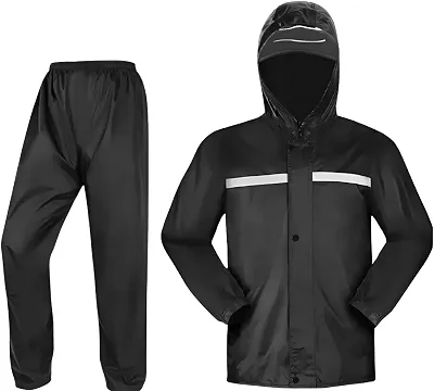 Capa de Chuva Motoqueiro Impermeável Emborrachada com Capuz, Faixa Refletiva, Jaqueta com Zíper e Botão + Calça – Ideal para Motociclistas, Entregadores e Uso Urbano