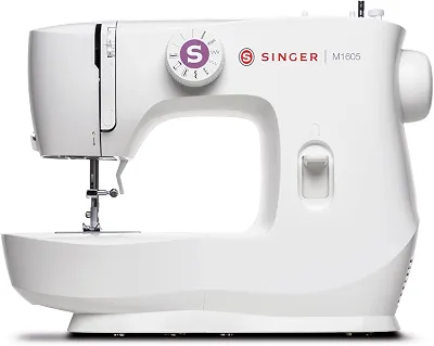 Singer Máquina de Costura SINGER M1605 Branca, 220V com Acessórios e Luz LED | 6 Pontos, 750 Pontos/Minuto | Braço Livre, Casa de Botão Automática, Cortador de Linha, Passador Manual | Uso Doméstico