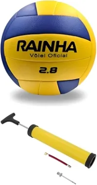 Bola de Vôlei Profissional Rainha 2.8 Amarela e Azul- Perfeita para Jogos em Areia e Quadra Para Treinos, Jogos e Lazer + Bomba de Ar
