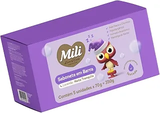 Sabonete em Barra para Bebê Mili, Lavanda, 70g, Pack com 5 Unidades