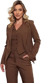 Terno Feminino Conjunto 3 Peças Blazer Colete Calça Social Executiva Elegante para Mulher Secretária Profissional Moda Escritório