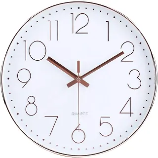 jomparis Relógio de parede silencioso sem tique-taque operado por bateria de 30,5 cm, quartzo de qualidade, relógio de parede ouro rosa para casa, quarto, escola