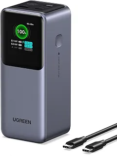 UGREEN Carregador portátil Nexode Power Bank de 130 W 20000 mAh, carregamento rápido, 3 portas, USB C, pacote com bateria de 72 Wh, tela inteligente TFT para MacBook, iPad, iPhone 16 Pro Max, Galaxy