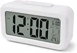 Relógio Digital de Mesa Despertador com Visor LCD, Temperatura, Calendário, Alarme e Soneca, Luz LED, Silencioso e Portátil para Quarto e Escritório (Branco)