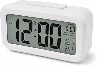 Relógio Digital de Mesa Despertador com Visor LCD, Temperatura, Calendário, Alarme e Soneca, Luz LED, Silencioso e Portátil para Quarto e Escritório (Branco)