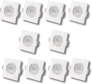 Kit 10 Spot Led Cob Direcionável Embutir Quadrado Branco Quente 3000k 7w
