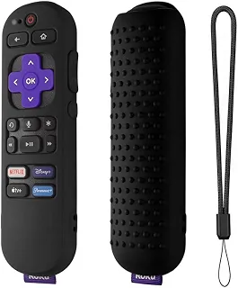 Capa de silicone para controle remoto Roku Streaming Stick 4k, Roku Express 4K+ Remote, Roku Voice Remote (oficial) RCA1R 2023, capa para controle remoto Roku Express com cordão (preto)