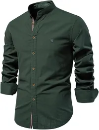 Camisa social masculina 100% algodão cor sólida manga longa qualidade marca camisa para homens primavera stand casual camisas masculinas