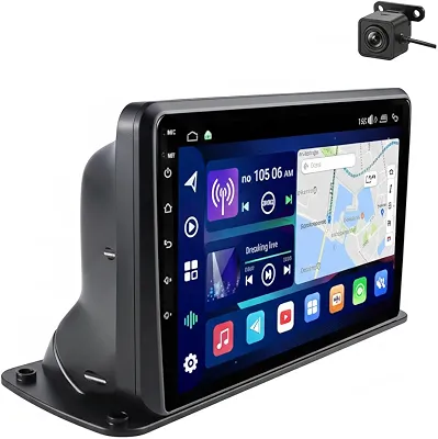Central Multimídia Android 15 com Tela IPS 9 Polegadas, Bluetooth, Câmera de Ré, Moldura Universal, Preto, 2 Itens