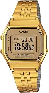 Relógio feminino retrô digital dourado tamanho médio LA-680WGA-9DF, Preto, Vestido