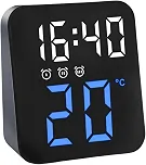 Relógio Digital - Ideal para Mesa e Parede - Display de Led com Luz Noturna, Exibe Temperatura, Função de Despertador, Carregável via USB ou Pilha (Azul)